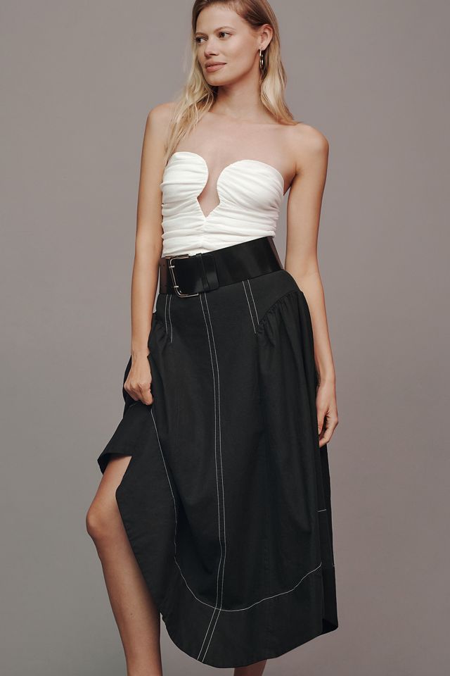 By Anthropologie Linen Curved-Hem Midi Skirt #2