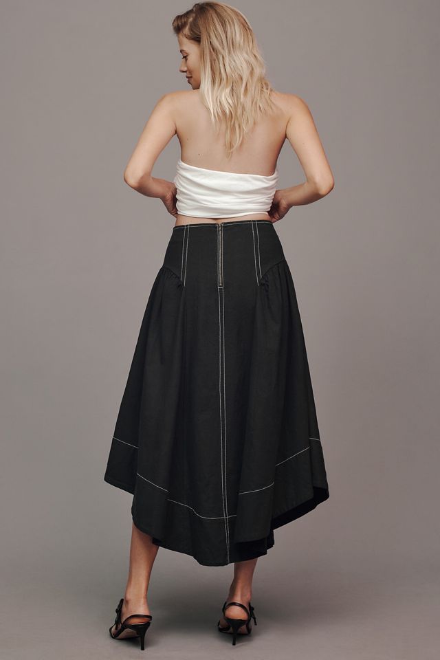 By Anthropologie Linen Curved-Hem Midi Skirt #4