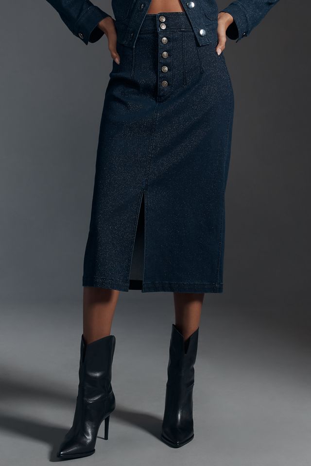 Pilcro Sparkle Denim Midi Pencil Skirt #1
