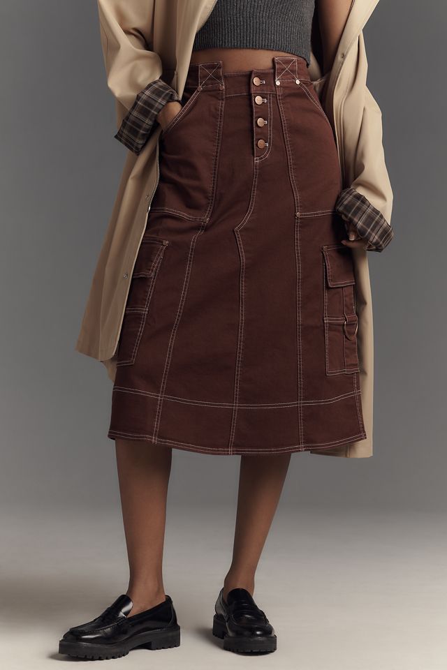 Jupe trapèze mi-longue utilitaire retravaillée Pilcro #2