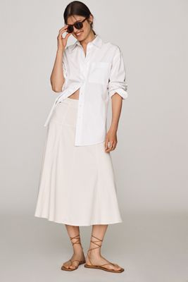 Maeve Twyla Paneled-Denim Midi Skirt