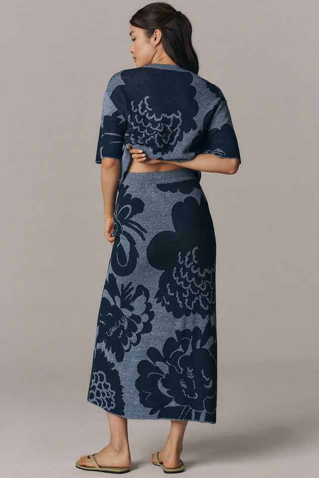 Marimekko Sivellys Pioni Linen Blend Knit Midi Skirt