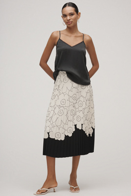 Marimekko Piiru Piirto Unikko Plissé Midi Skirt In Black