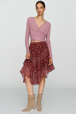By Anthropologie Ruffled Floral Print Midi Skirt by Anthropologie