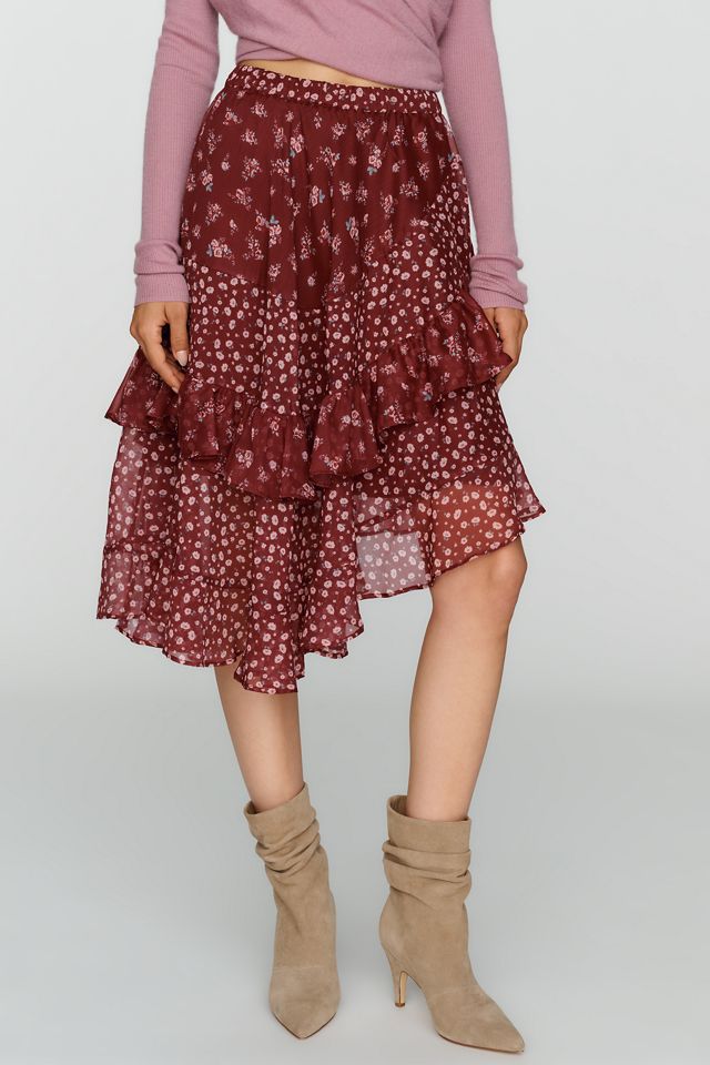 By Anthropologie Ruffled Floral Print Midi Skirt #1