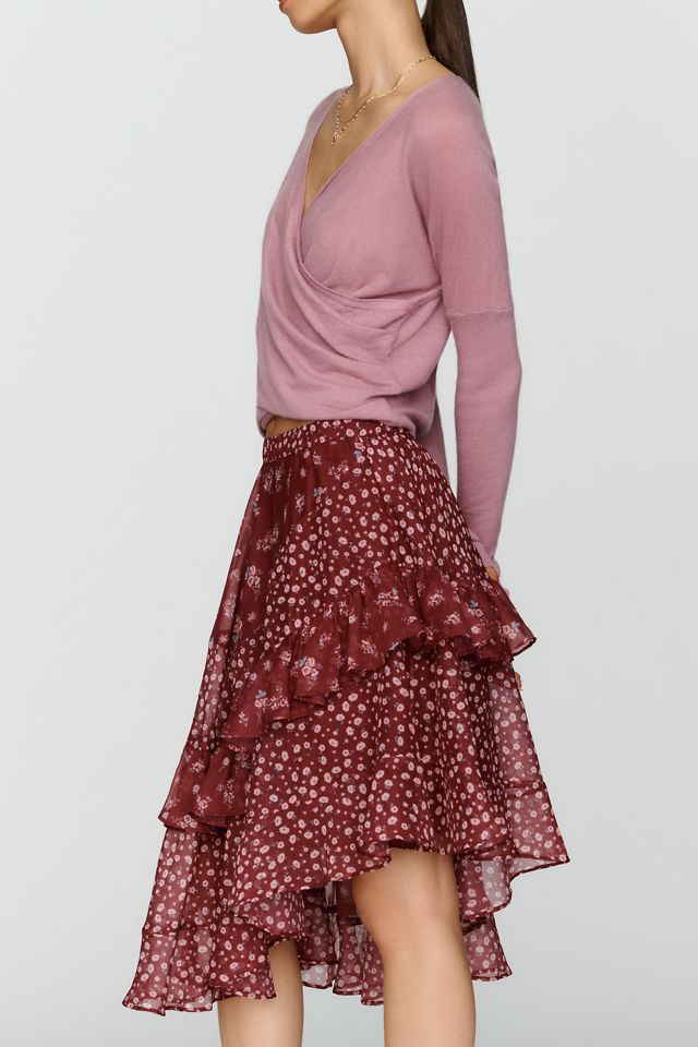 By Anthropologie Ruffled Floral Print Midi Skirt #2