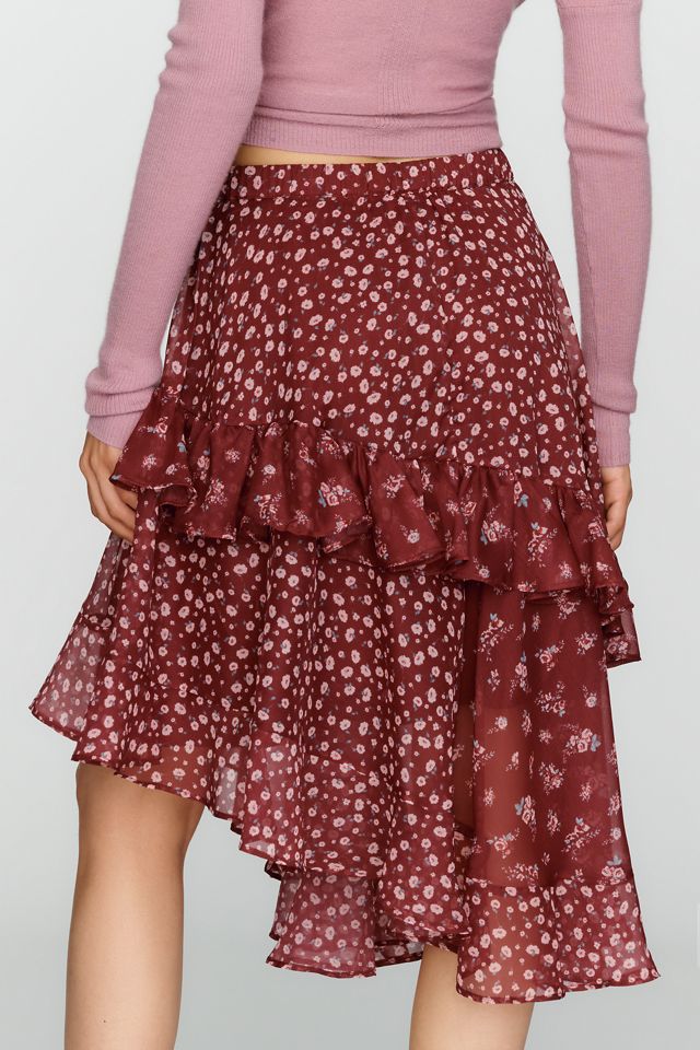 By Anthropologie Ruffled Floral Print Midi Skirt #3