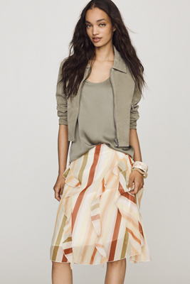 Cubic Asymmetric Ruffle Midi Skirt In Sand