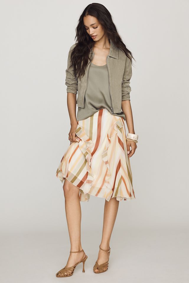 CUBIC Asymmetric Ruffle Midi Skirt | Anthropologie