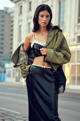 Elevator Disco Sequin Midi Skirt by Anthropologie