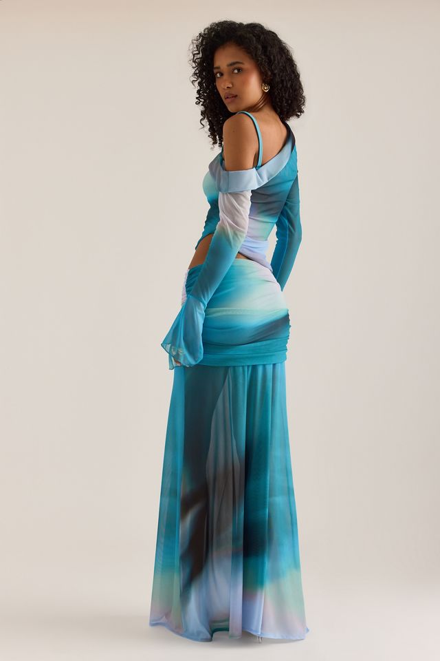 Feners Susurro Ruched Drop-Waist Mesh Maxi Skirt  #5