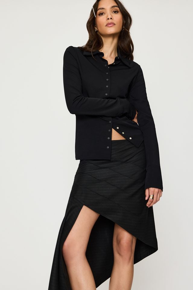 Feners Destino Pinstripe Asymmetric Midi Skirt #1