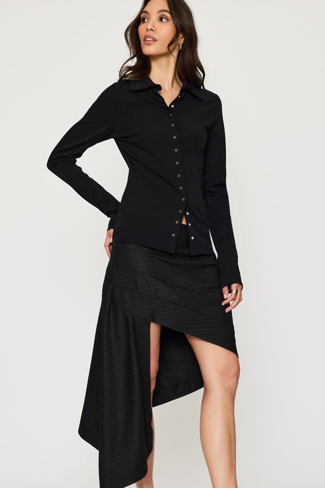 Feners Destino Pinstripe Asymmetric Midi Skirt #2