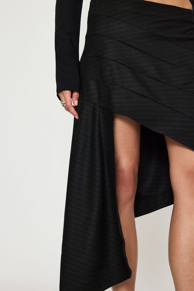 Feners Destino Pinstripe Asymmetric Midi Skirt #3