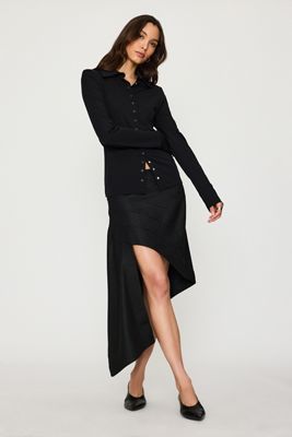 Feners Destino Pinstripe Asymmetric Midi Skirt