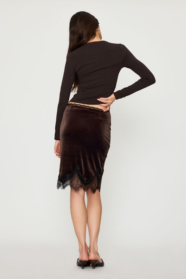 Feners Suave Velvet Lace-Hem Skirt #5