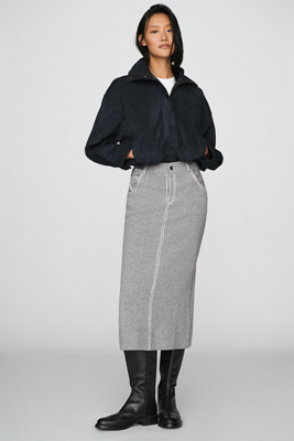 Berenice 100% Wool Knit Midi Pencil Skirt In Grey