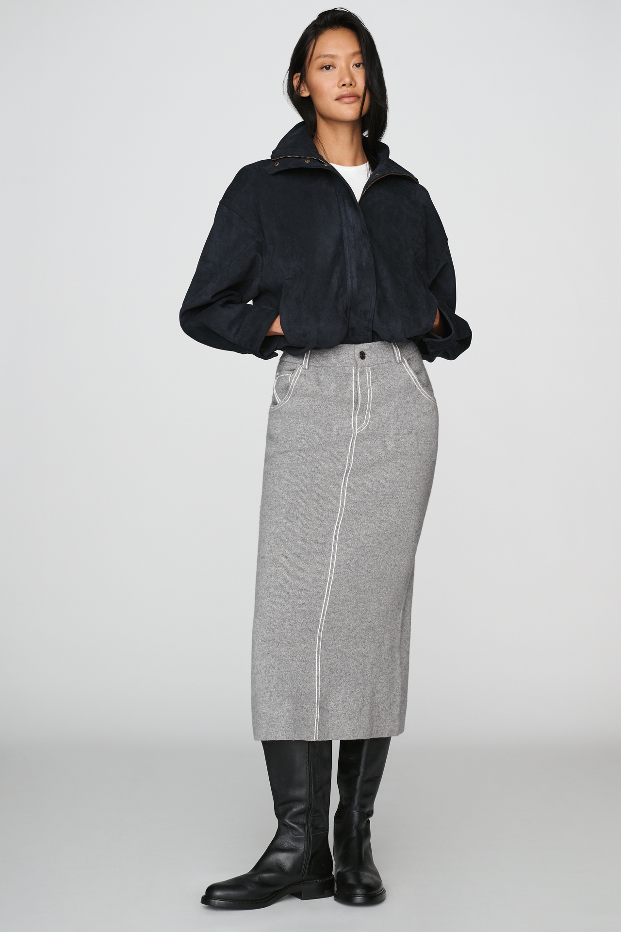Berenice 100% Wool Knit Midi Pencil Skirt