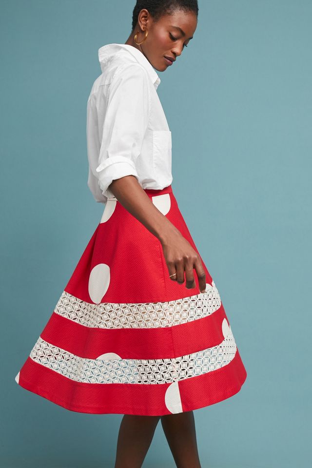 Tracy Reese Lace Trim Polka Dot Skirt
