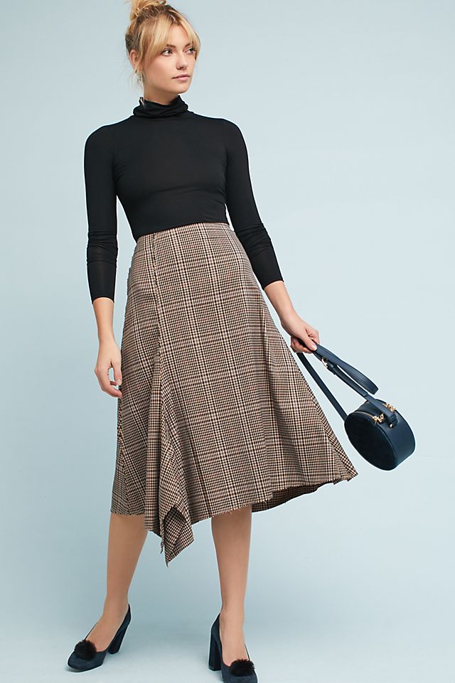 Plaid Asymmetrical Midi Skirt
