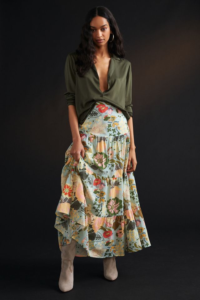 Carolina K Tiered Printed Maxi Skirt