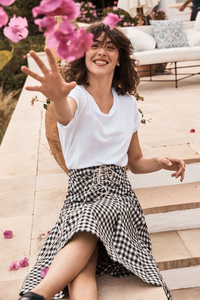 Lace-Up Gingham Skirt #4