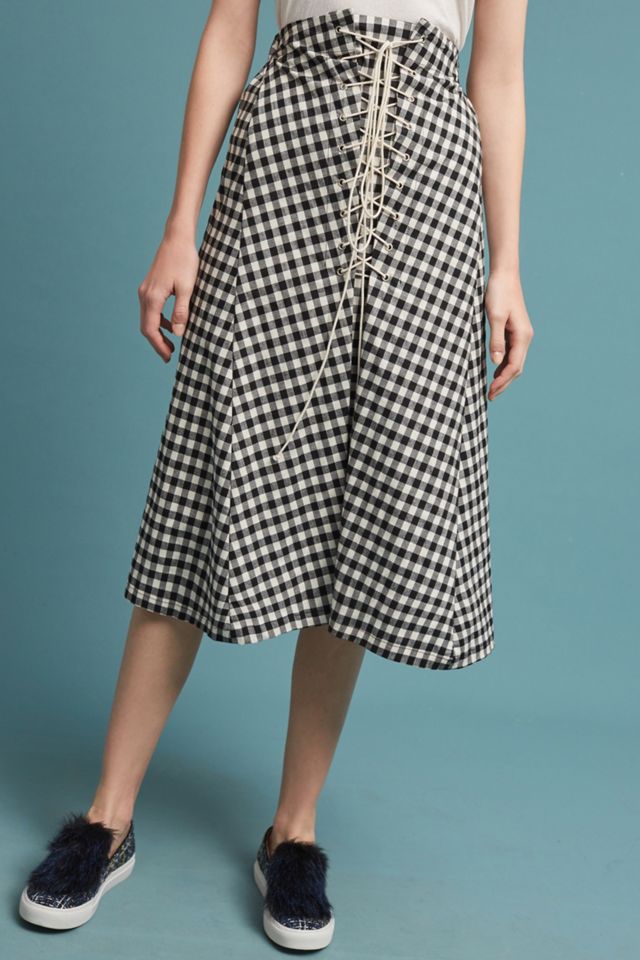 Lace-Up Gingham Skirt #2