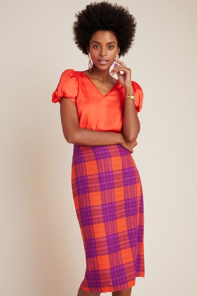 Plaid pencil clearance skirt with buttons