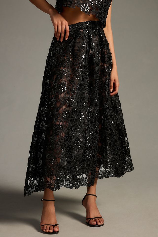 Eva Franco Embroidered Lace Shine Maxi Skirt #1
