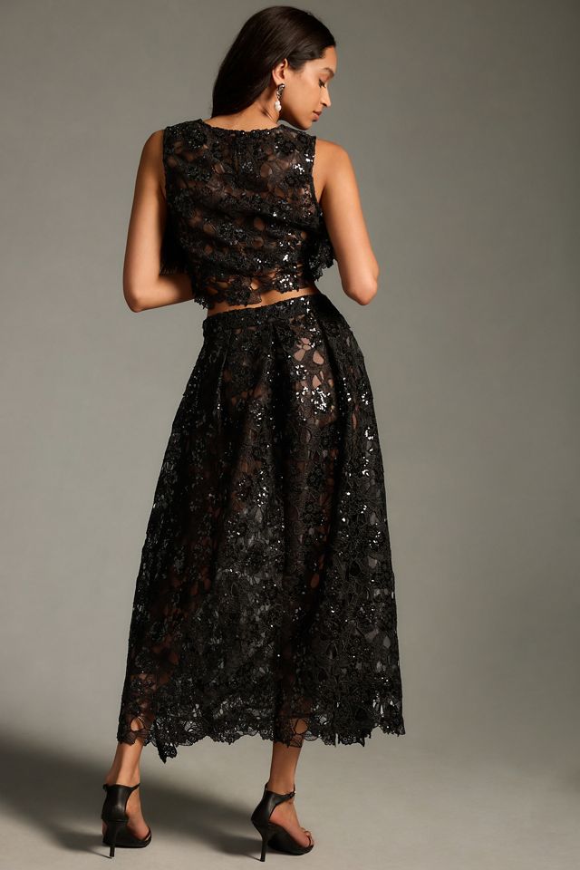 Eva Franco Embroidered Lace Shine Maxi Skirt #2