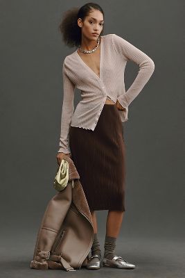 Dolan Left Coast Dolan Slim Plissé Midi Skirt In Brown