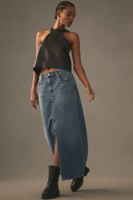 Agolde Leif Denim Maxi Skirt In Blue ModeSens