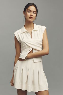 Blue Tassel Pleated Knit Mini Skirt