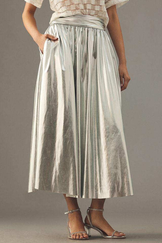 Anthropologie silver 2024 pleated skirt