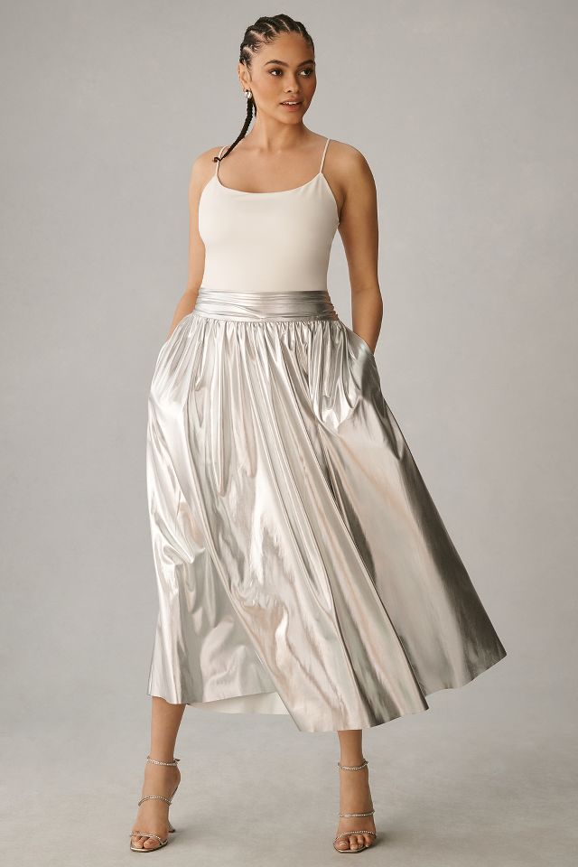 Anthropologie silver 2024 pleated skirt