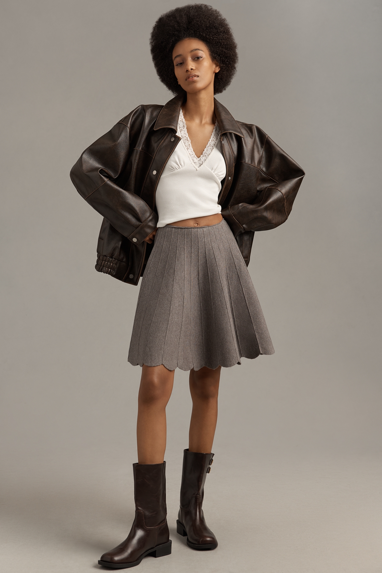 Sunday in Brooklyn Scallop Sweater Mini Skirt
