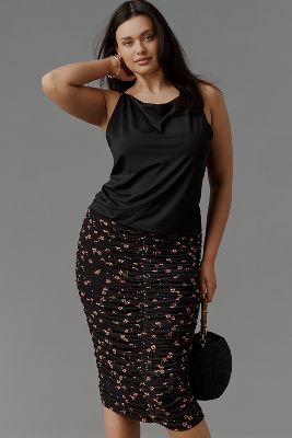 AFRM PLUS NOHA STRAPLESS MESH RUCHED MIDI SKIRT 