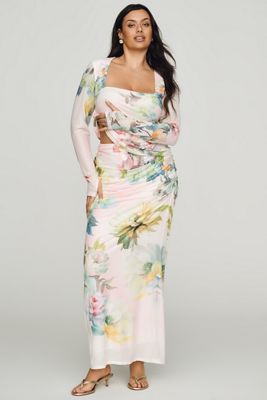 afrm biona mesh maxi dress AFRM Biona One-Shoulder Ruched Mesh Fitted Column Maxi Dress