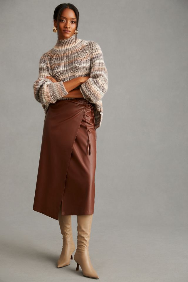 MOTHER It's-A-Wrap Faux Leather Midi Skirt Anthropologie