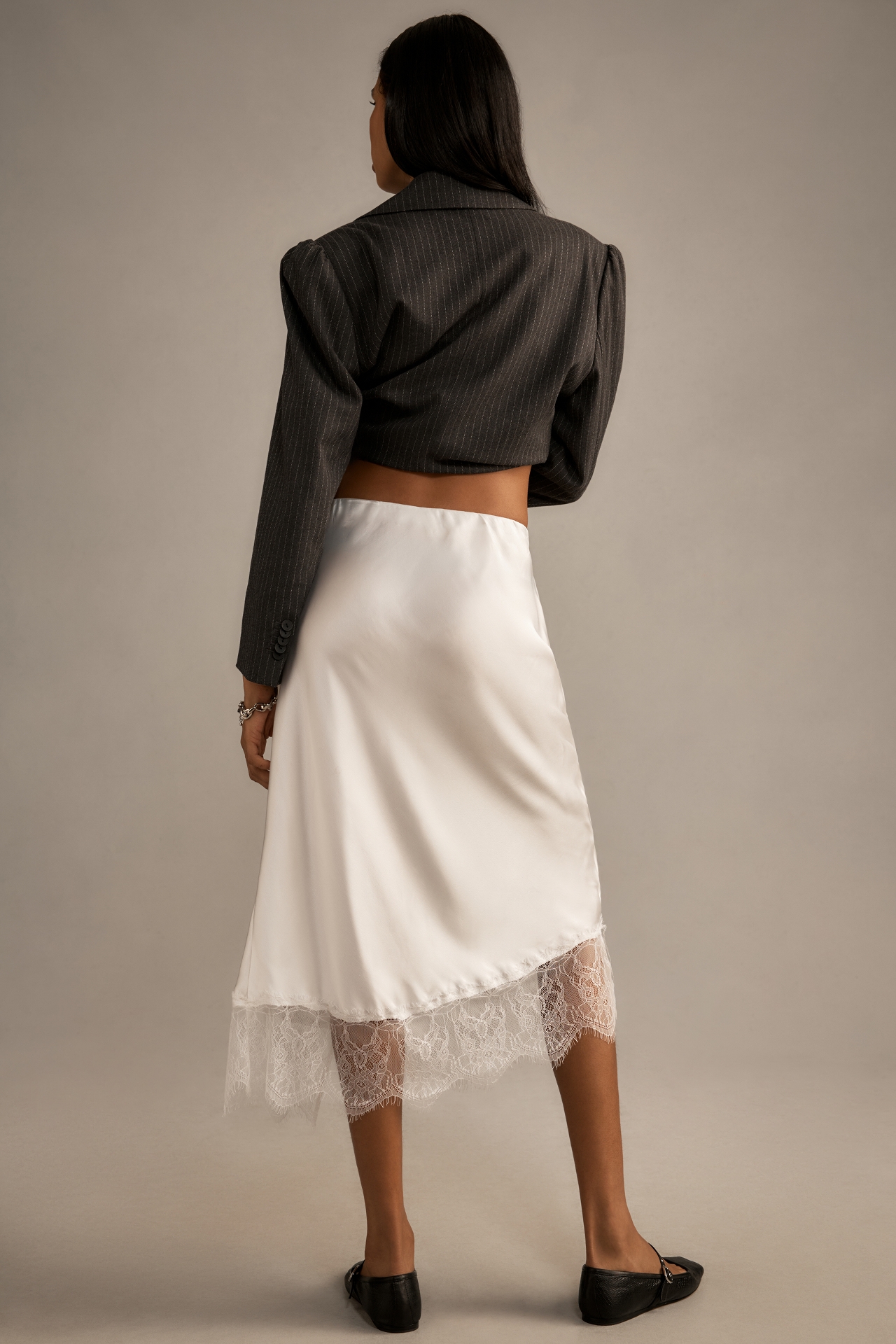 By Anthropologie Bias-Cut Lace-Trim Midi Skirt