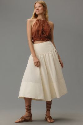 Shop Maeve Drop-waist Wrap Midi Skirt In White