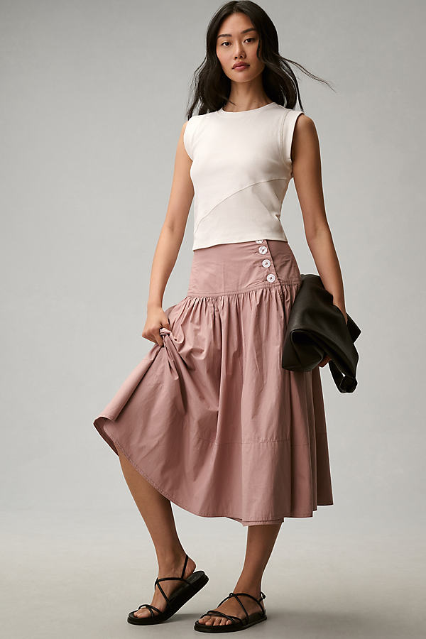 Maeve Drop-waist Wrap Midi Skirt In Neutral