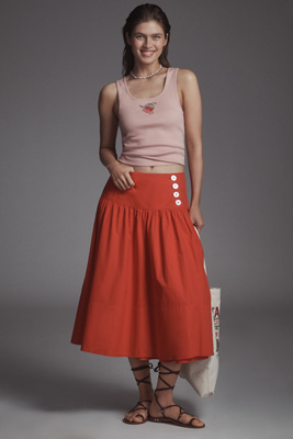 Maeve Drop-waist Wrap Midi Skirt In Black