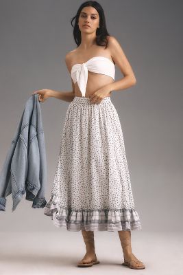 Shop Pilcro Patchwork Linen Petticoat Midi Skirt In Multicolor