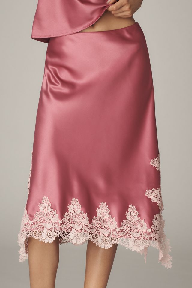 By Anthropologie Lace-Trim Bias-Cut Slip Midi Skirt #1