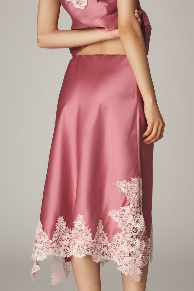By Anthropologie Lace-Trim Bias-Cut Slip Midi Skirt #3