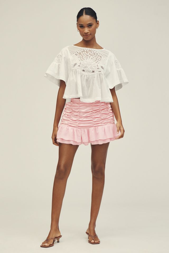 Maeve Satin Chiffon Ruched Mini Skirt #2