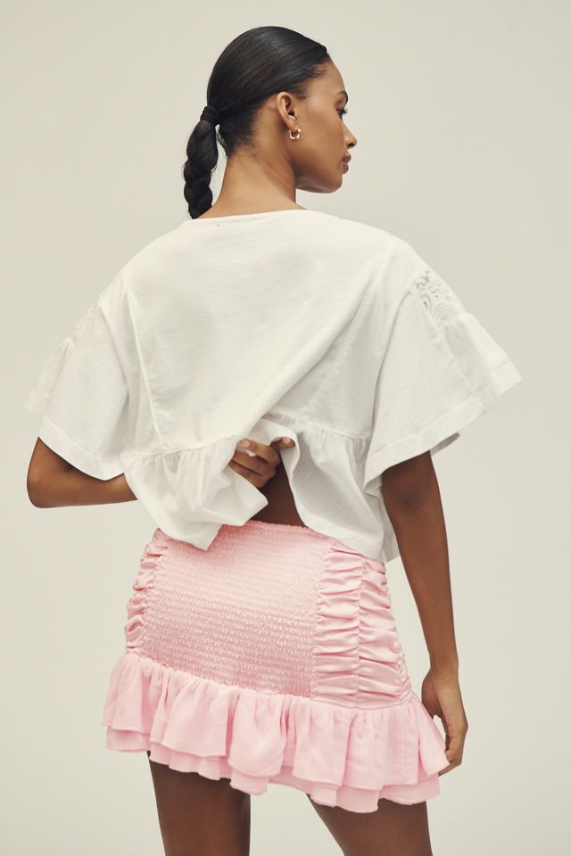 Maeve Satin Chiffon Ruched Mini Skirt #3