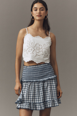 Maeve Smocked Flounce Mini Skirt In Blue