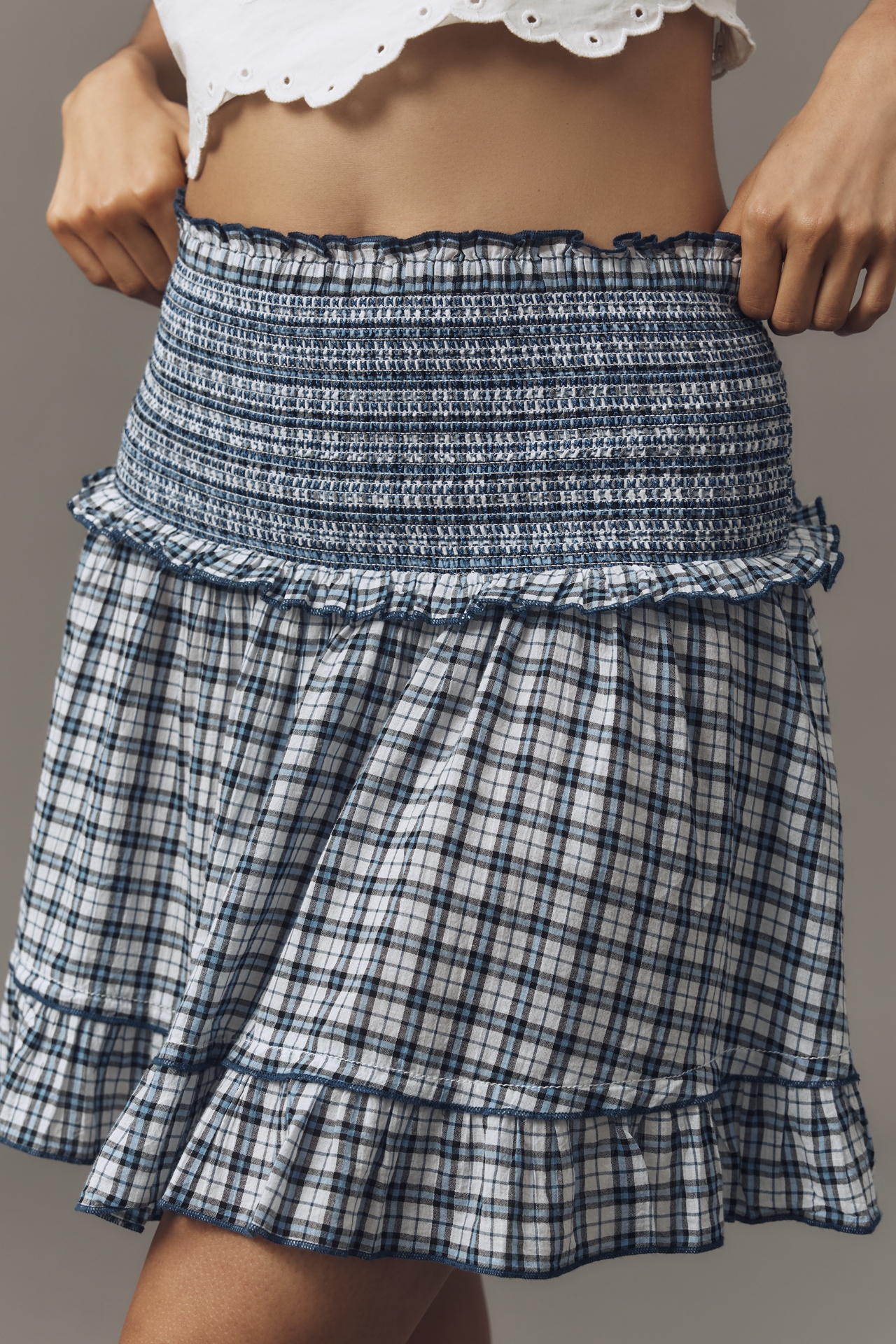 Maeve Smocked Flounce Mini Skirt